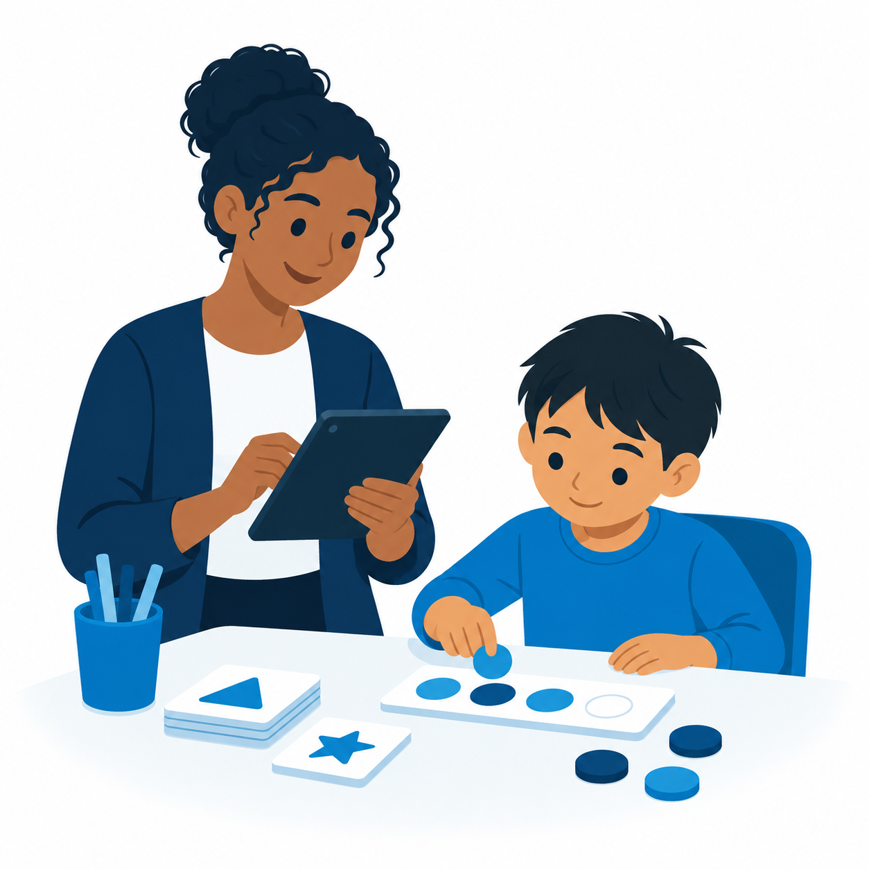 Teacher recording progress during a learning activity