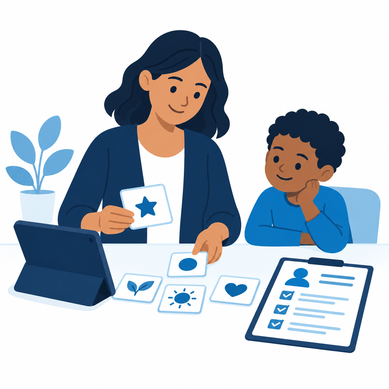 Educator connecting physical learning resources with a digital plan
